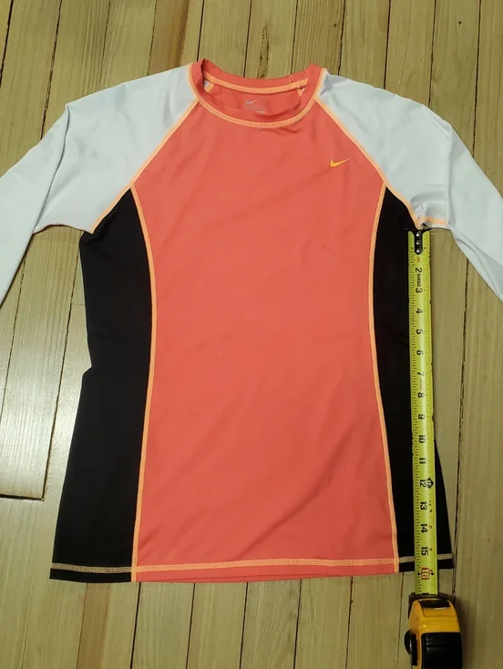 Nike Colorblock Long Sleeve Rash Guard Swim Top Orange White Black Activewear - Picture 6 of 6